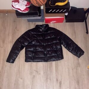 Black Puffer Jacket with Quilted Design and Stand-Up Collar